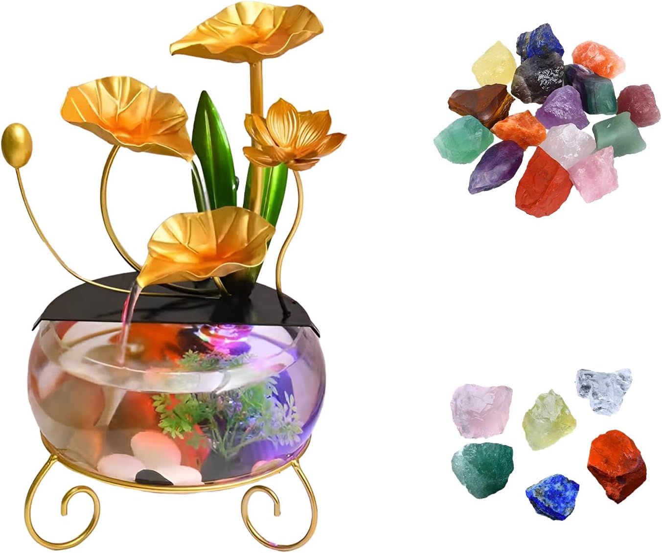 Indoor Water Fountain with Fish Tank and Crystals