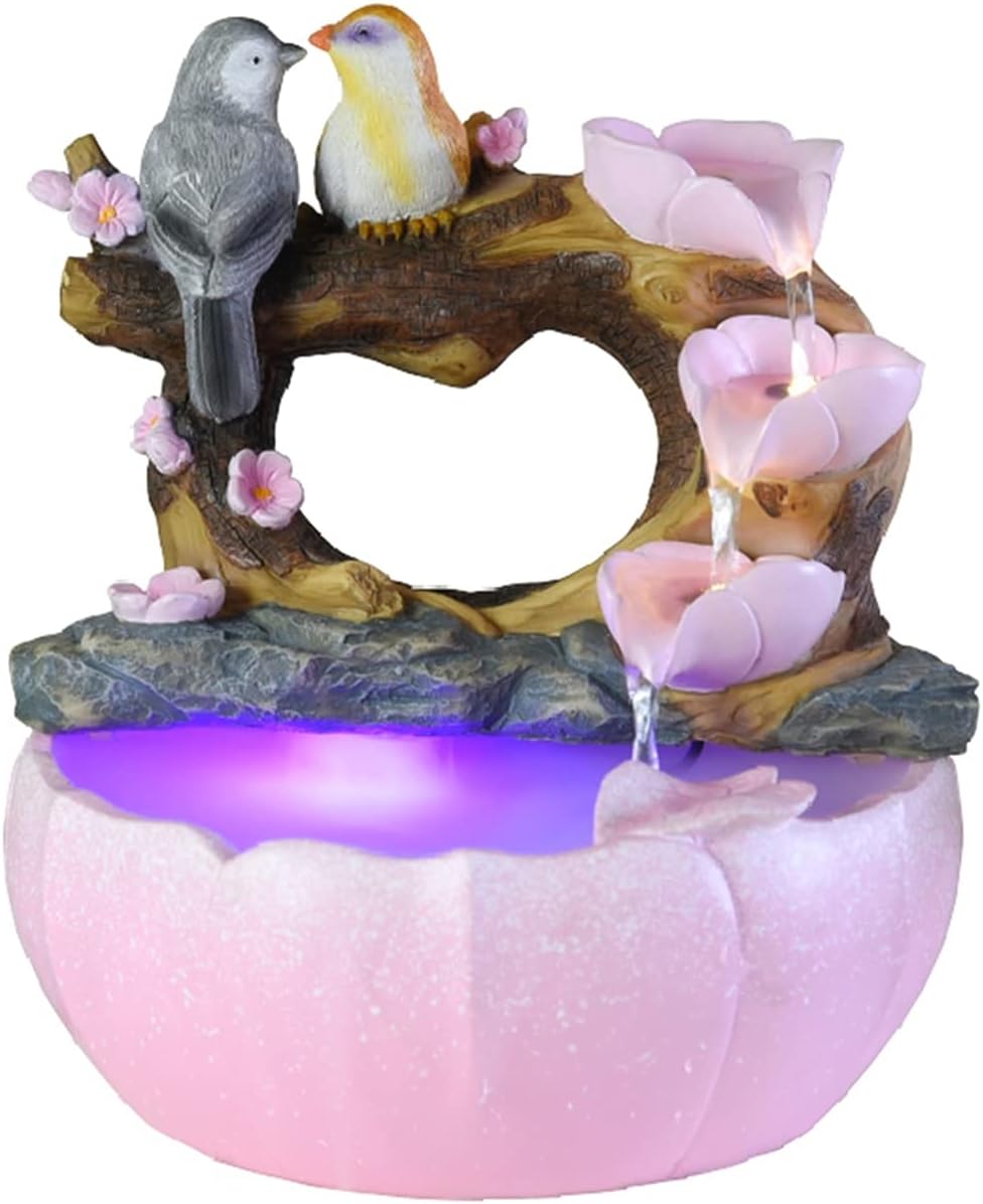 Grey Resin Tabletop Water Fountain with LED Light 10 Inch