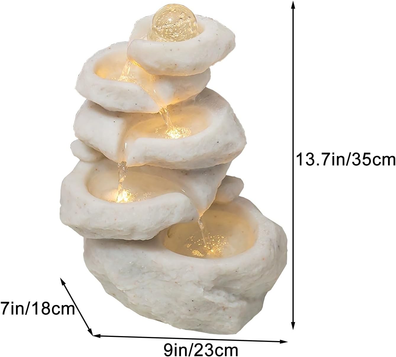Resin Desktop Fountain with LED Light White