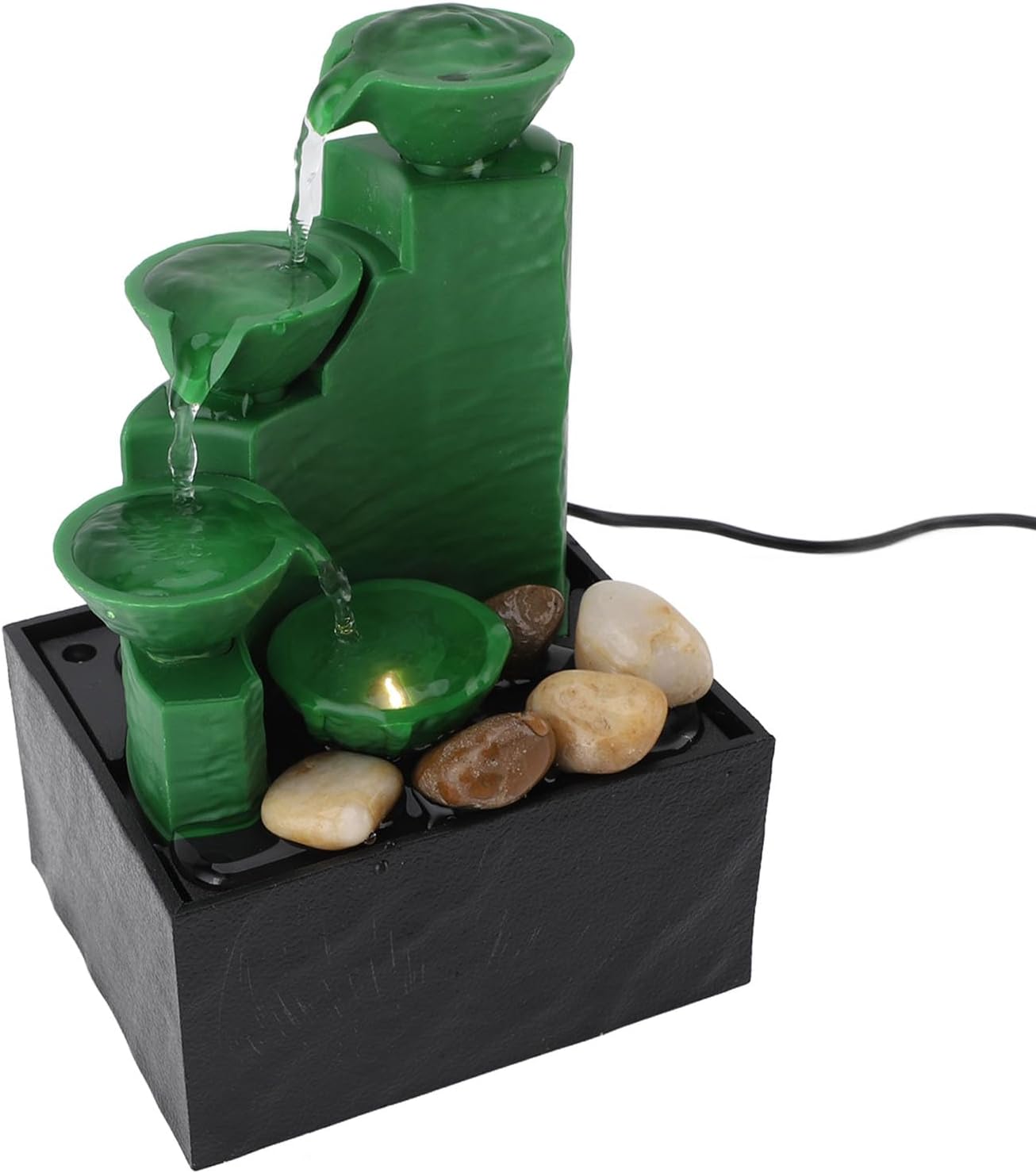 Tabletop Fountain Ornament with LED Light Emerald Green