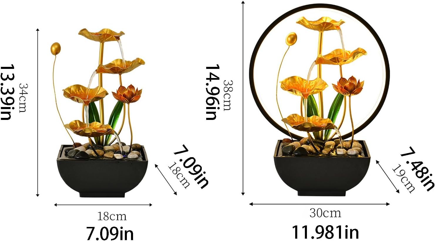 4 Layer Metal Lotus Tabletop Water Fountain for Home Office Decor