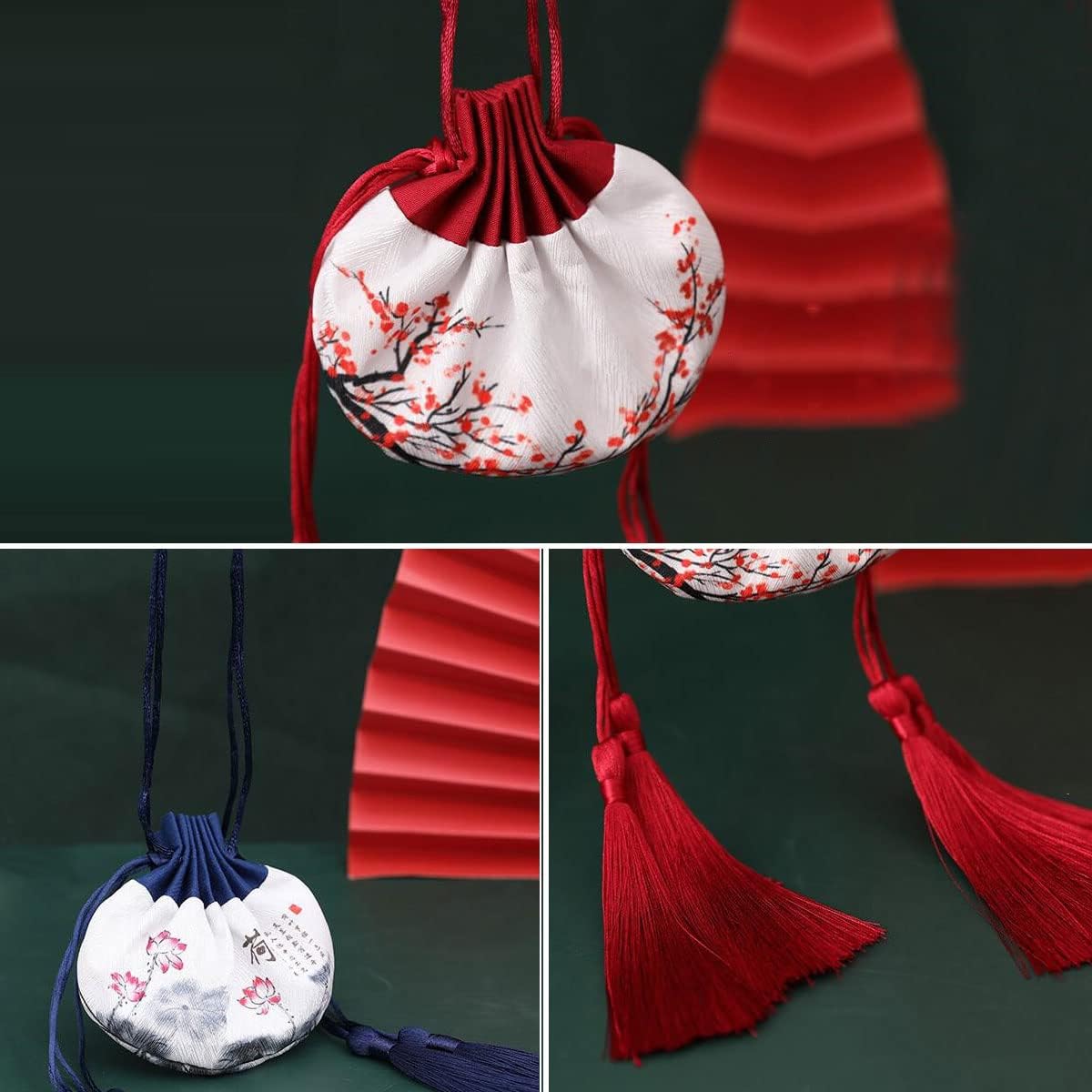 6 Pcs Chinese Silk Brocade Coin Bags with Drawstring Pouches