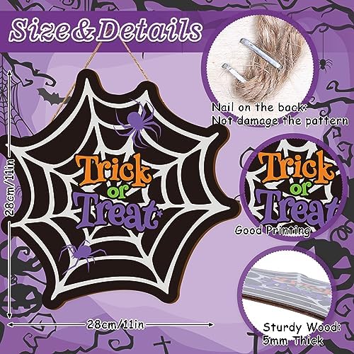 Whaline Halloween Spider Web Door Sign Wooden Hanging Welcome Wreath