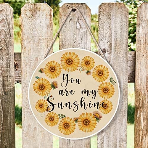 Farmhouse Door Hanger Vintage Sunflower Wreath Bee Wood Sign 12x12in