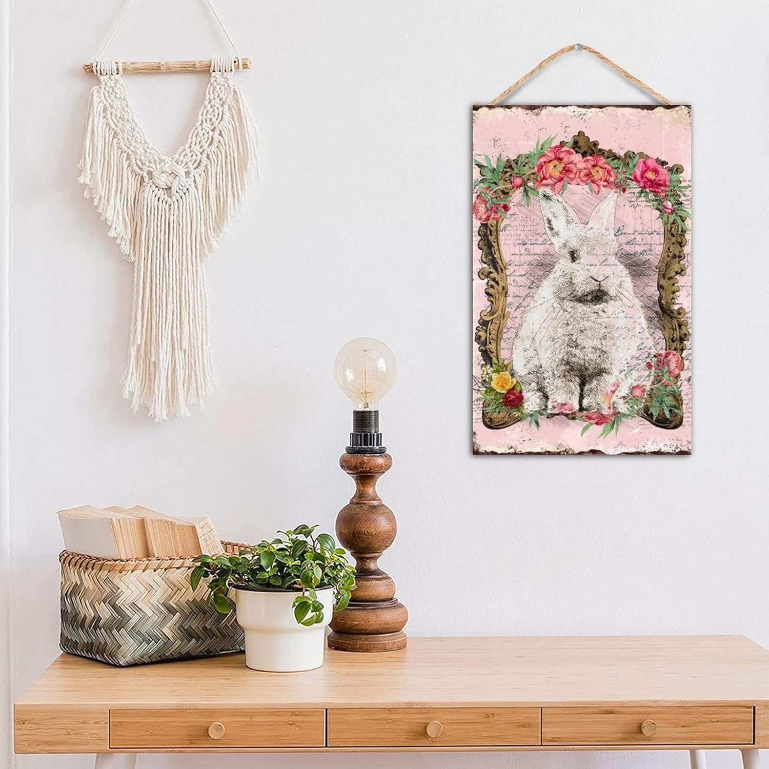 Easter Bunny Welcome Sign Door Decor 10x16 Inch