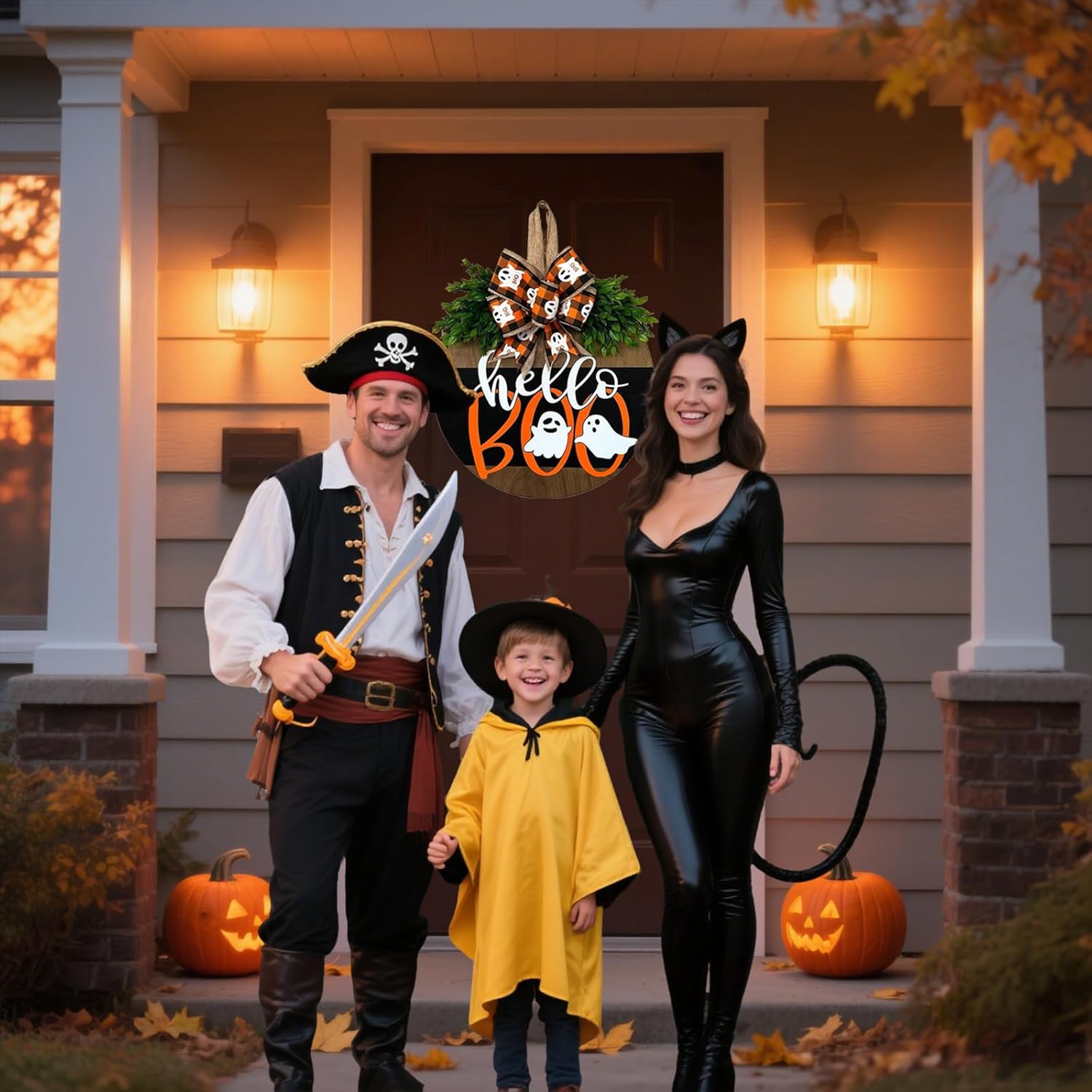 Cute Halloween Ghost Door Wreath Sign Wooden Welcome Decor for Front Door