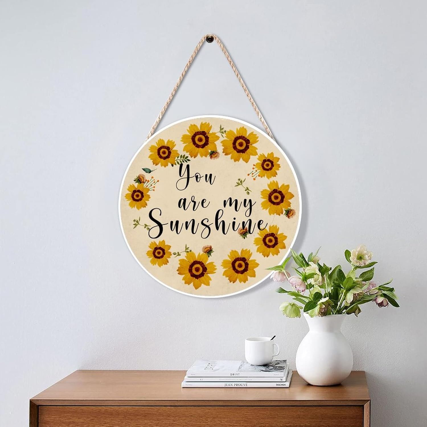 Farmhouse Front Door Hanger Vintage You Are My Sunshine Sunflower Wreath Bee Wood Sign Decor