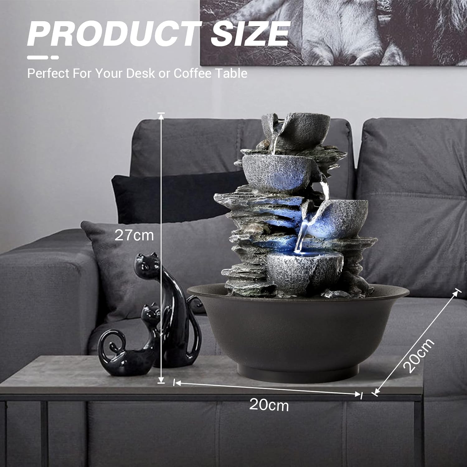 WICHEMI Tabletop Indoor Fountain with LED Light
