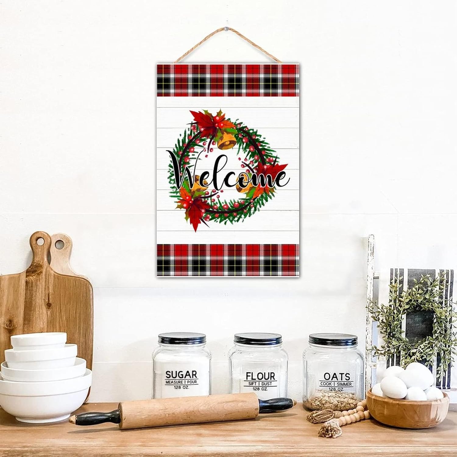 Winter Door Hanger Wreath Front Door Sign Farmhouse Porch Decor