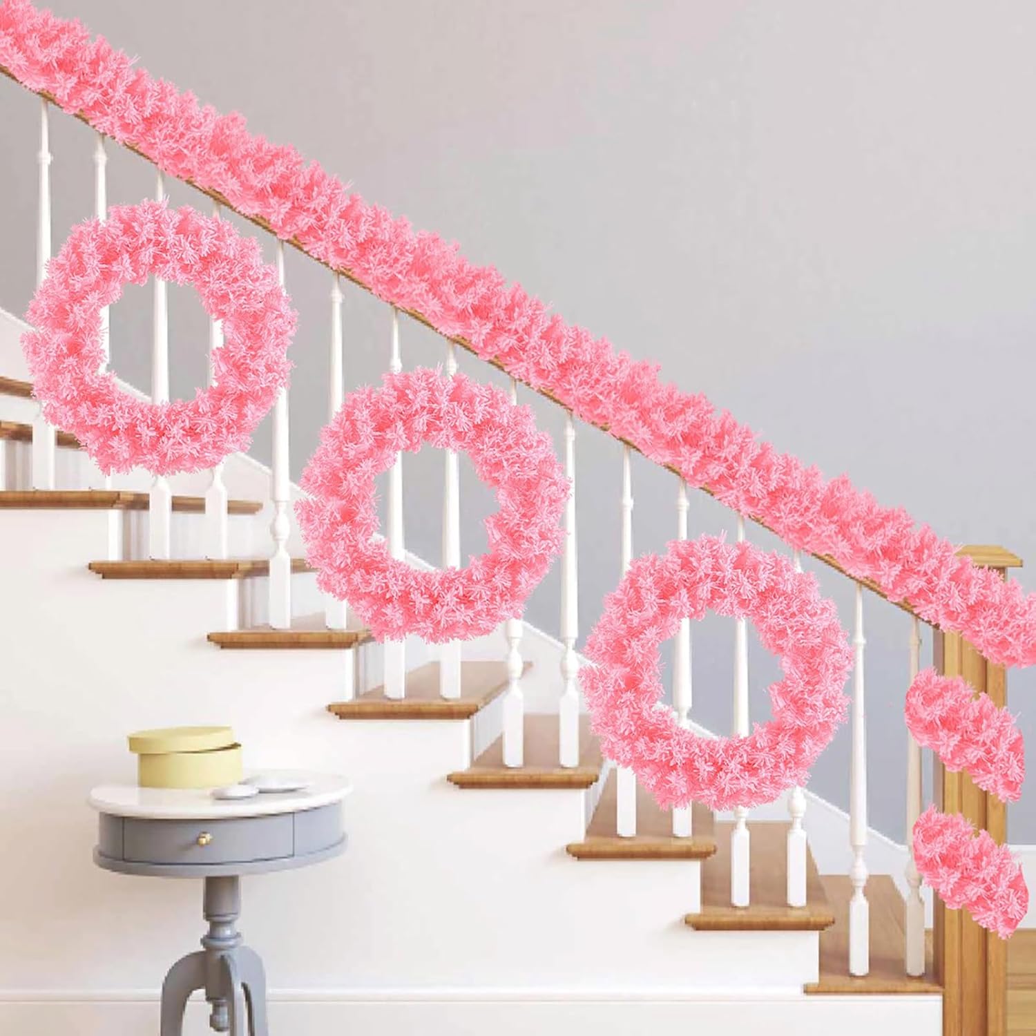Light Pink Flocked Artificial Christmas Wreath