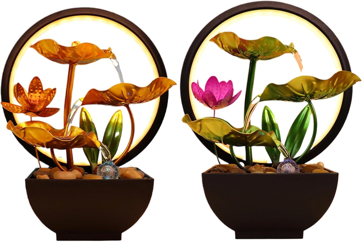 Indoor Waterfall Fountain with Light and Lotus Design