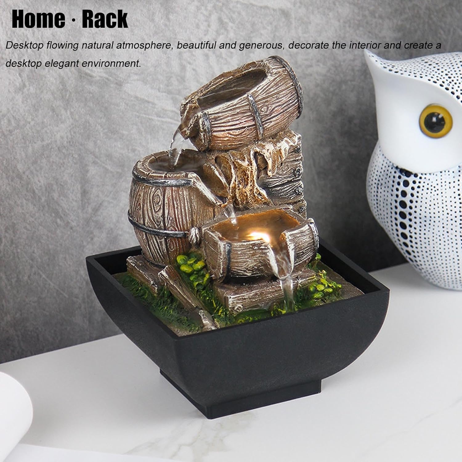 3-Tier Resin Tabletop Fountain with LED Light