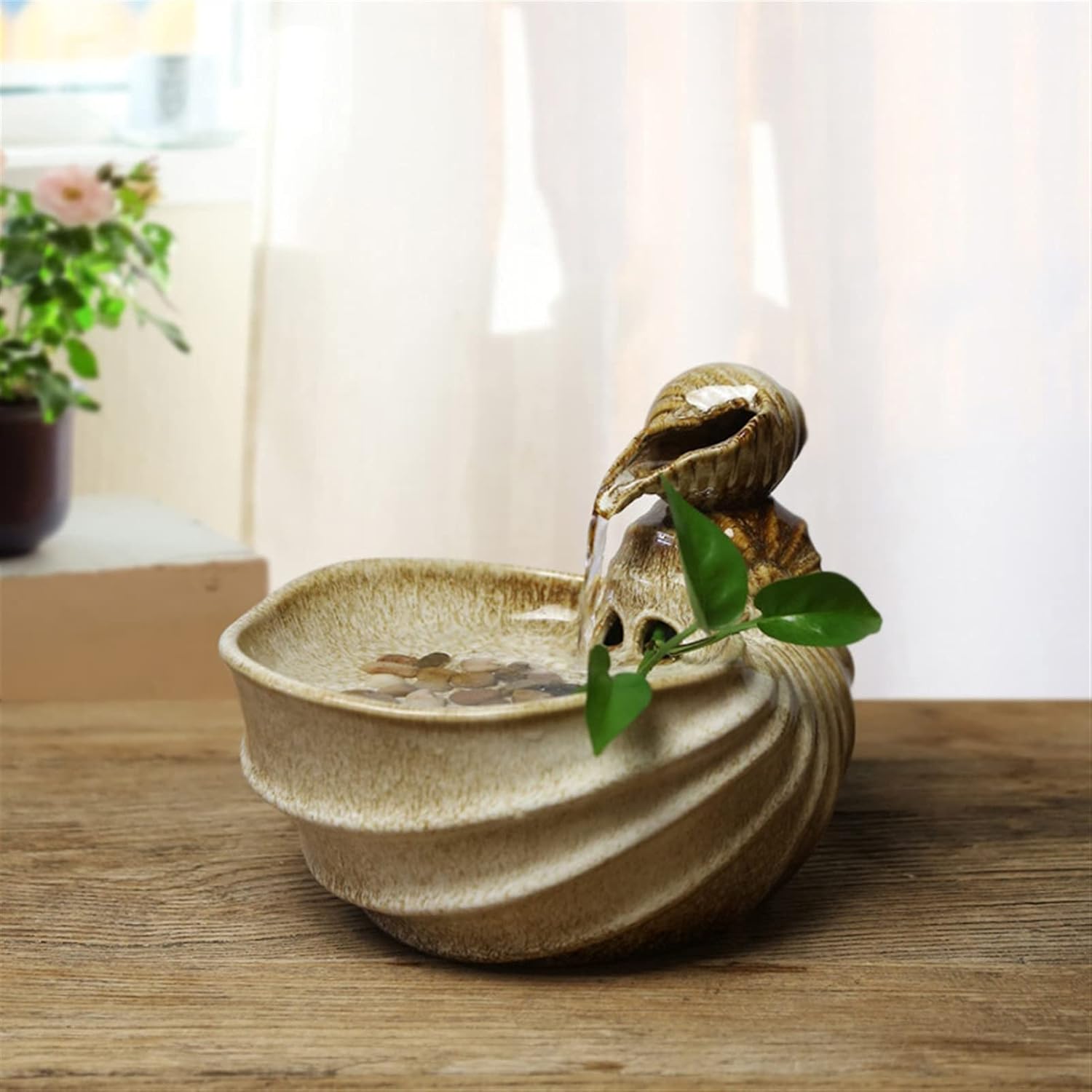Tabletop Fountain with Conch Design for Home Office Decor