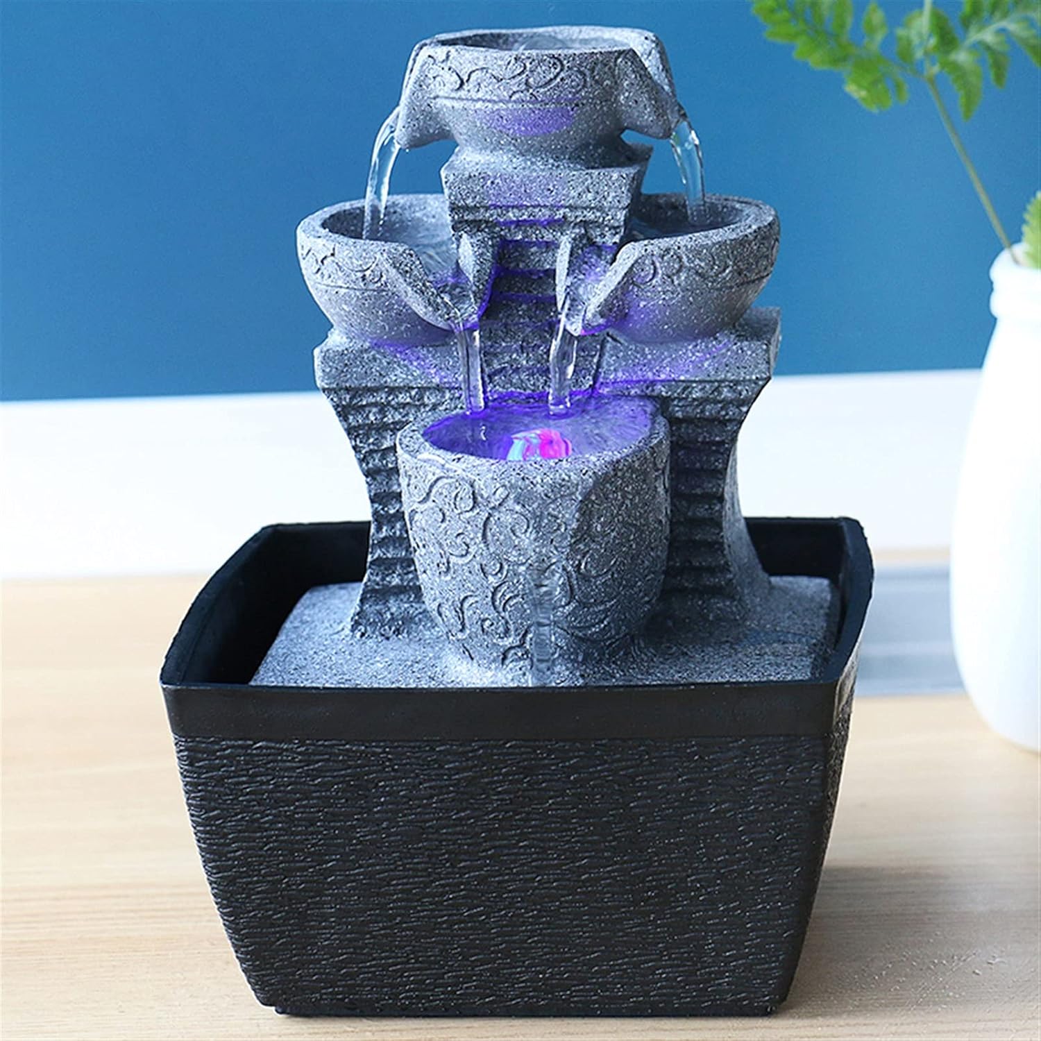 HASMI Tabletop Fountain Resin Rock Three Layer Flowing Water