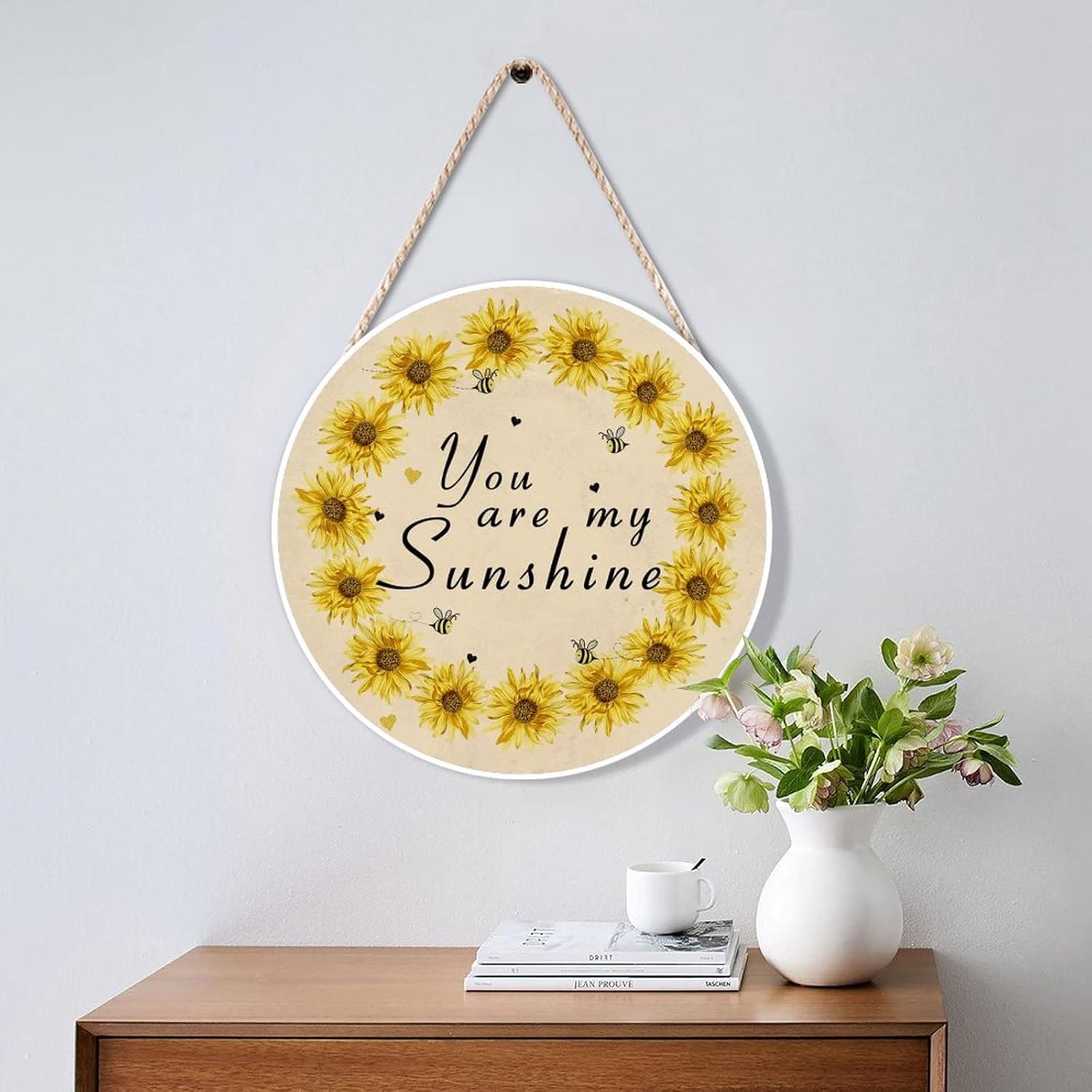 Farmhouse Front Door Hanger Vintage Sunflower You Are My Sunshine Bee Wood Sign