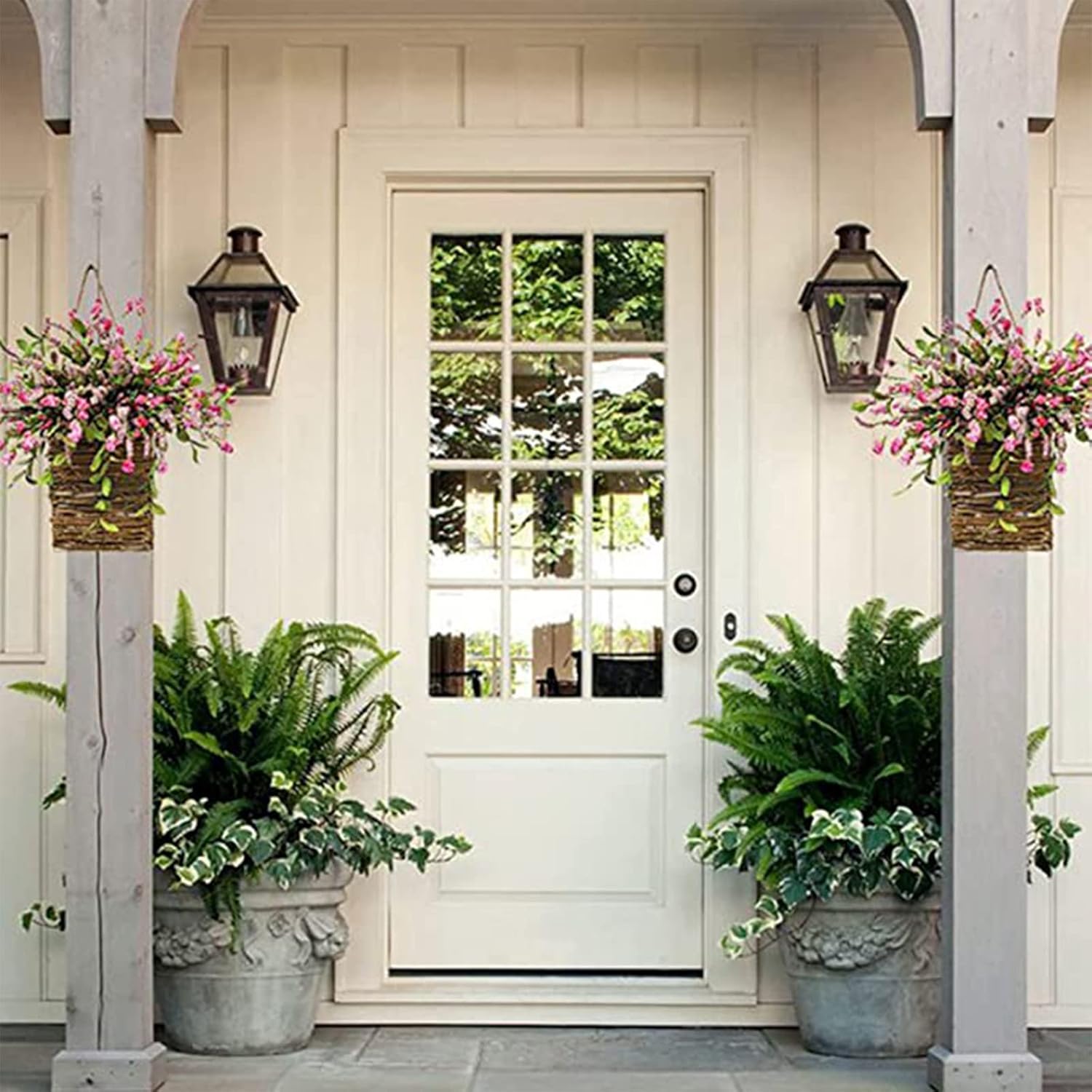 Cream Hydrangea Door Wreath - Pink Artificial Basket Garland