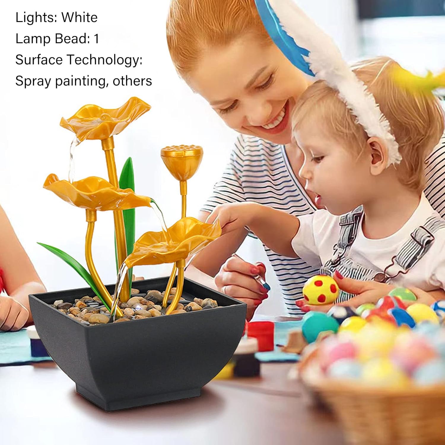 Tabletop Fountain with Triple Design and LED Lights