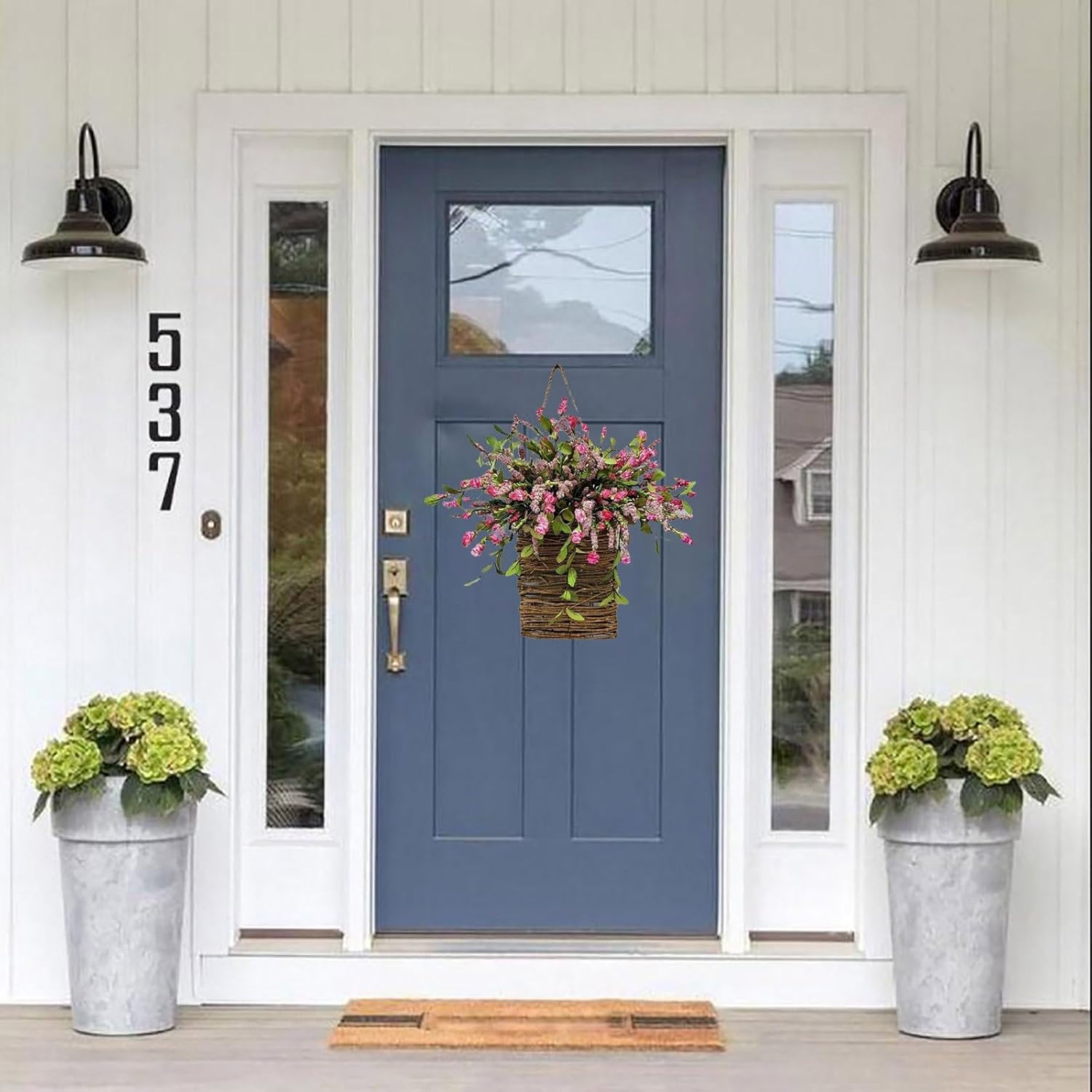 HELLORSO Spring Peony Door Decor Wreath Basket