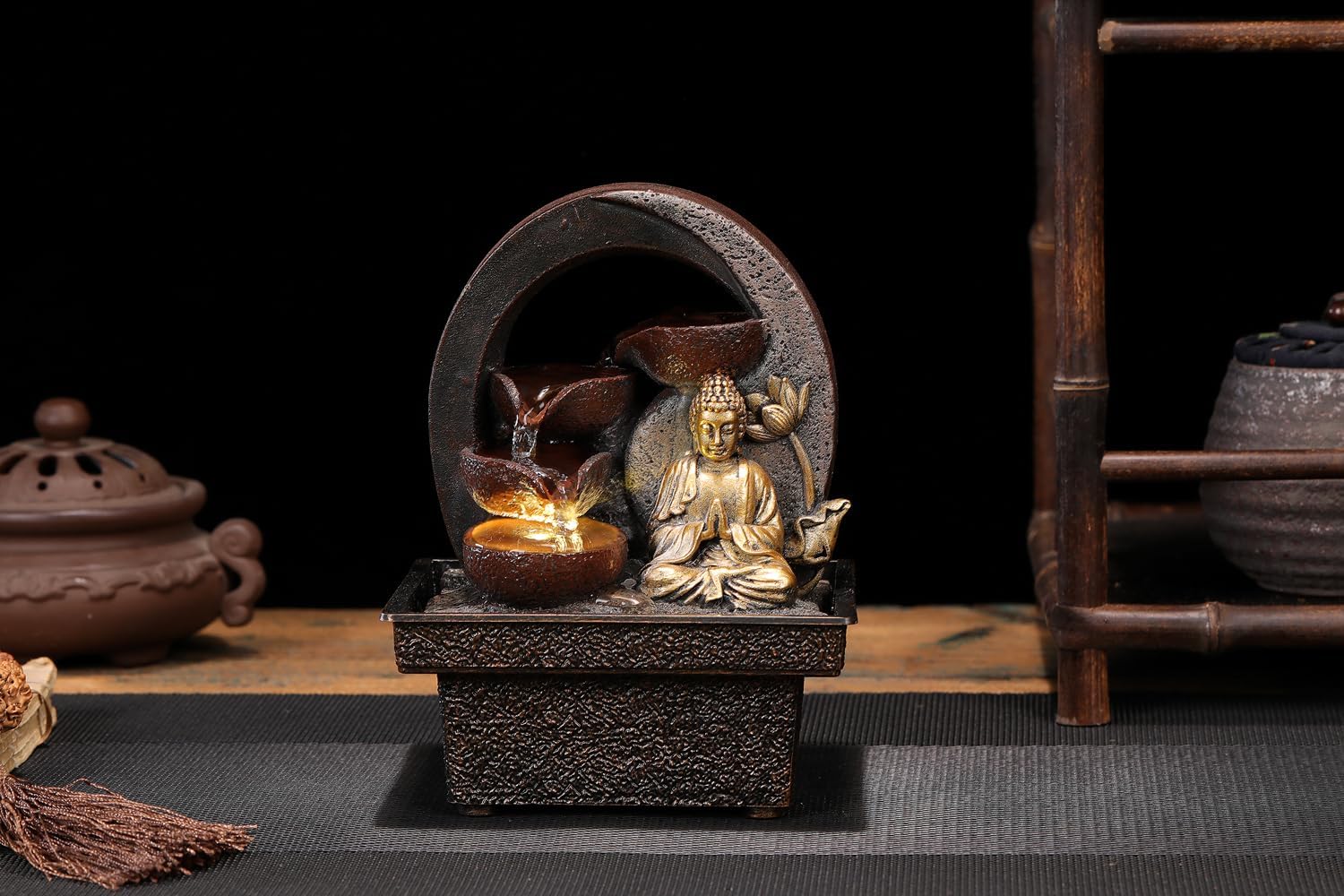 Seyee Bro Tabletop Water Fountain Buddha Statue Humidifier