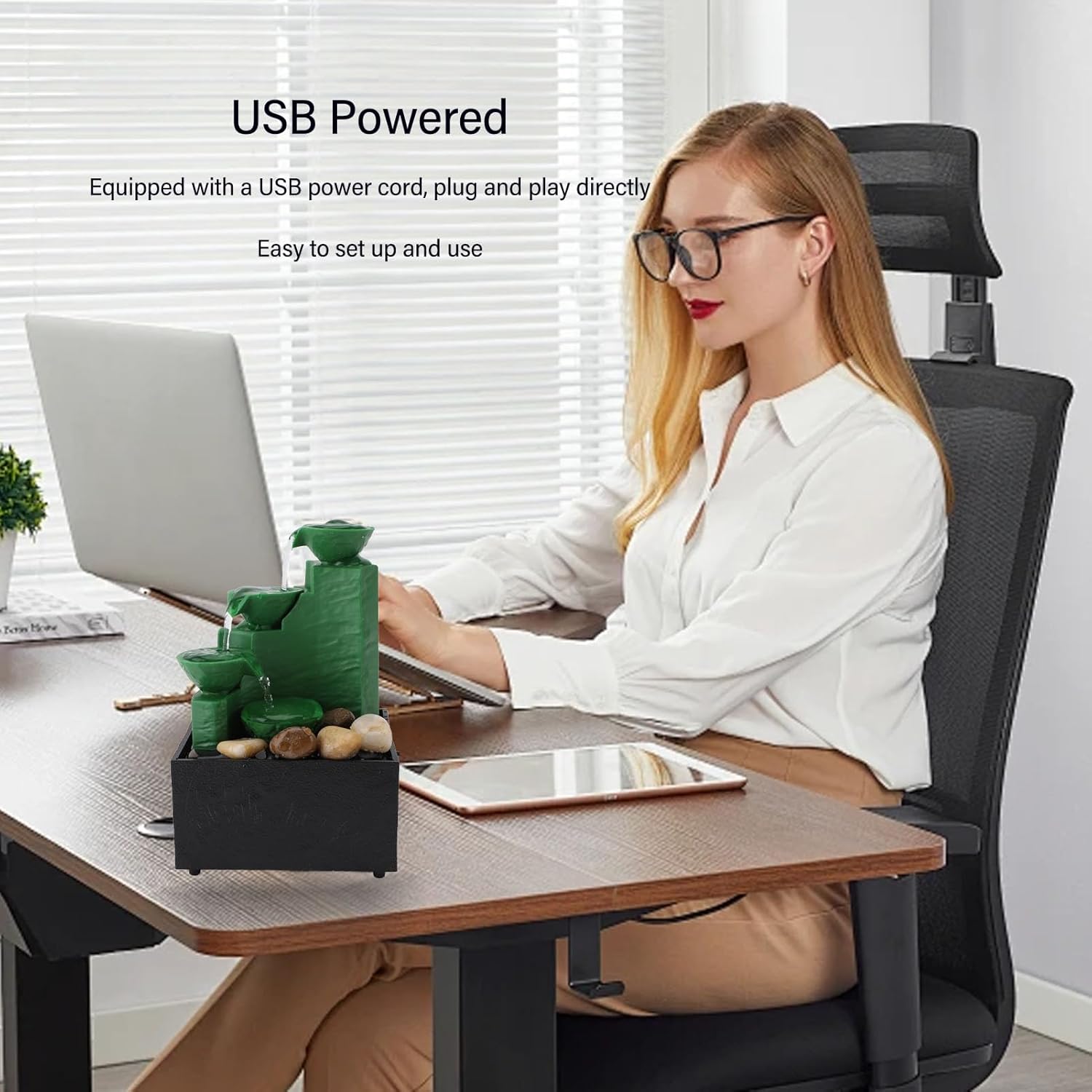 Tabletop Fountain with LED Light and USB Power