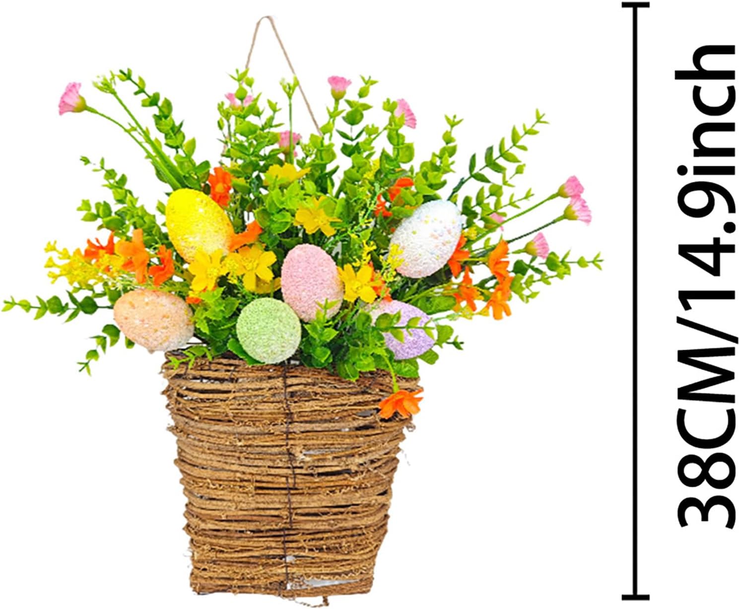 Spring Door Wreath with Wildflowers and Easter Eggs