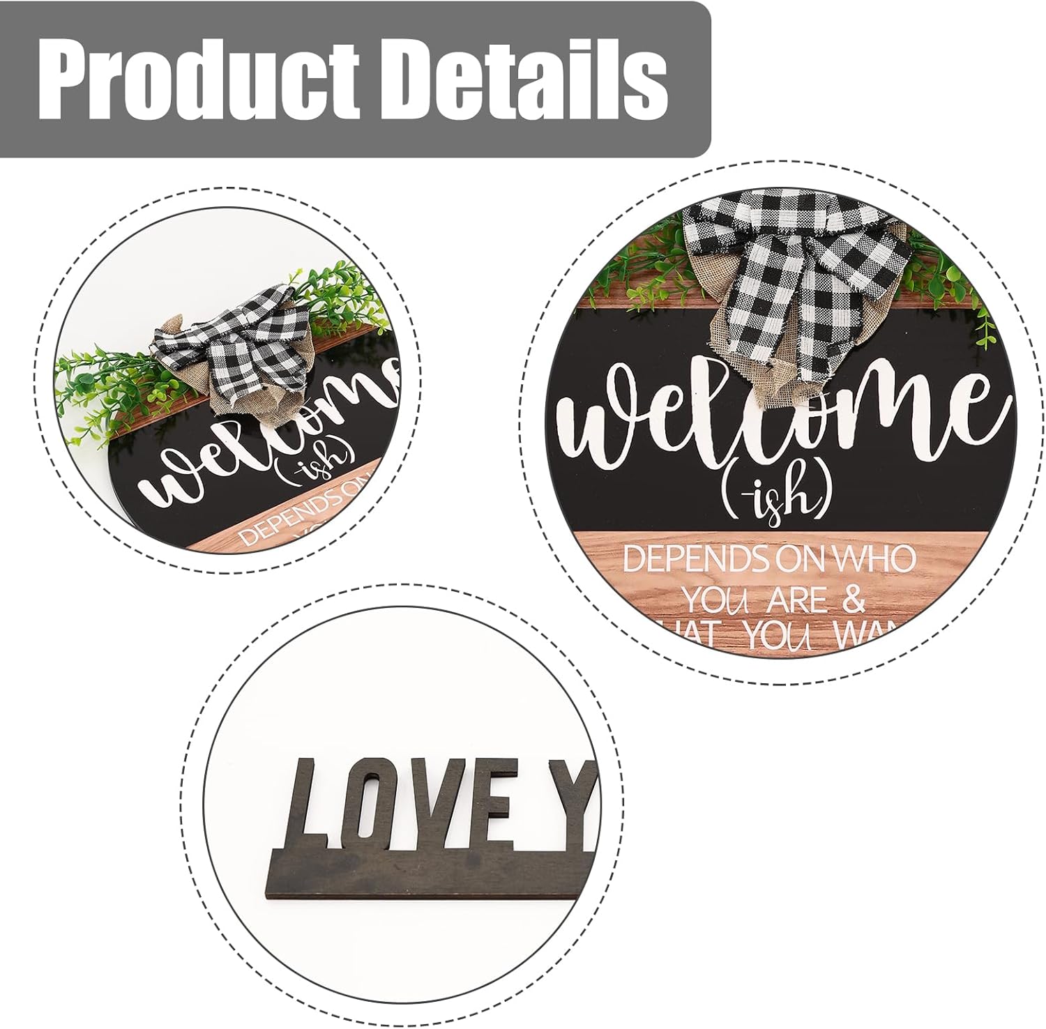 Front Door Decorations Welcome Wreaths with Green Plants and Plaid Ribbons