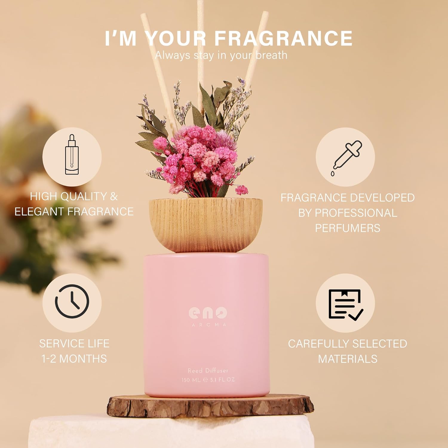 SOXCOMFY Reed Diffuser Set with Dried Flowers