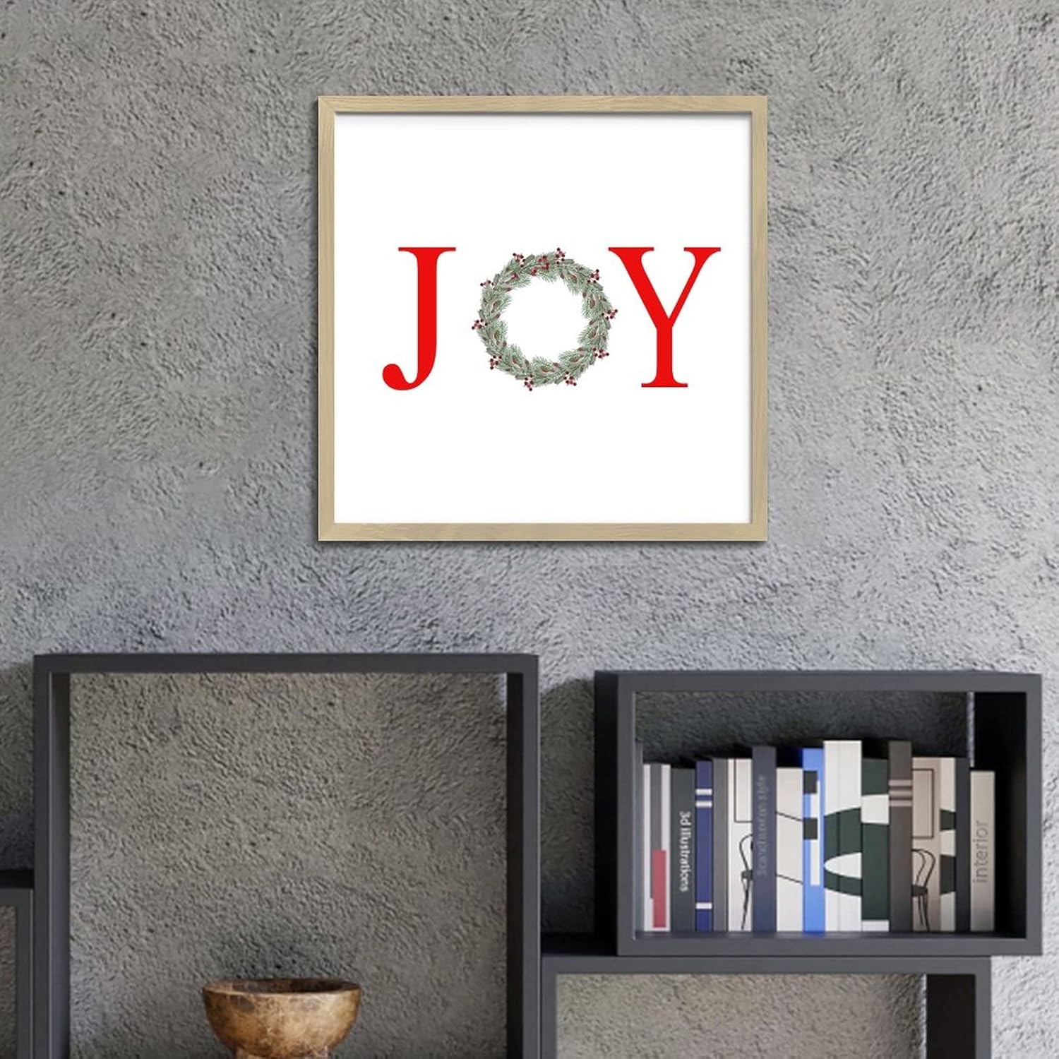 Letter Joy Winter Door Hanger Wreath Wood Framed Sign