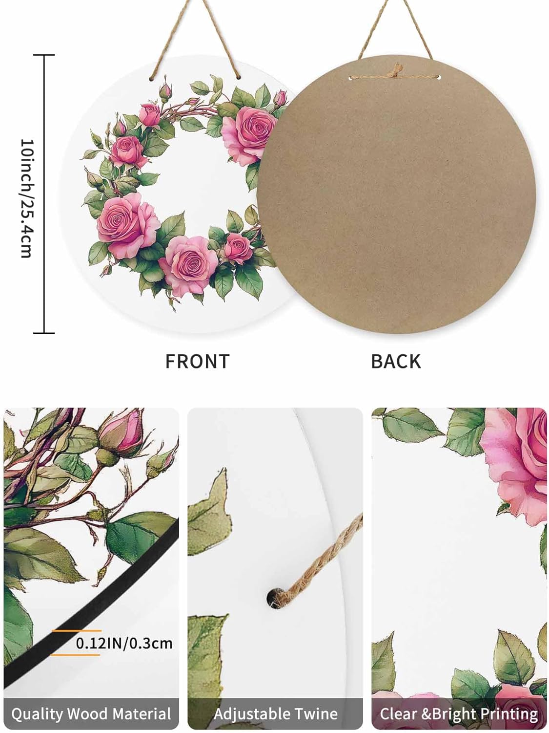 Welcome Sign with Red Rose Wreath Door Decor 10 Inch