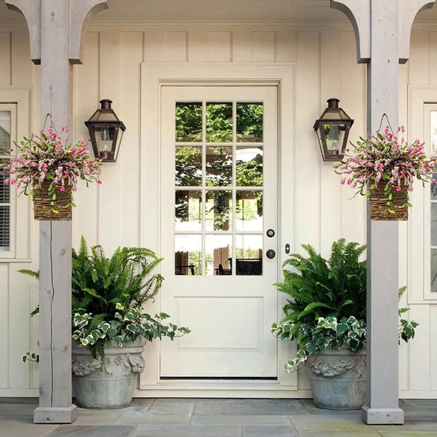 Cream Hydrangea Door Wreath Basket Decor 1