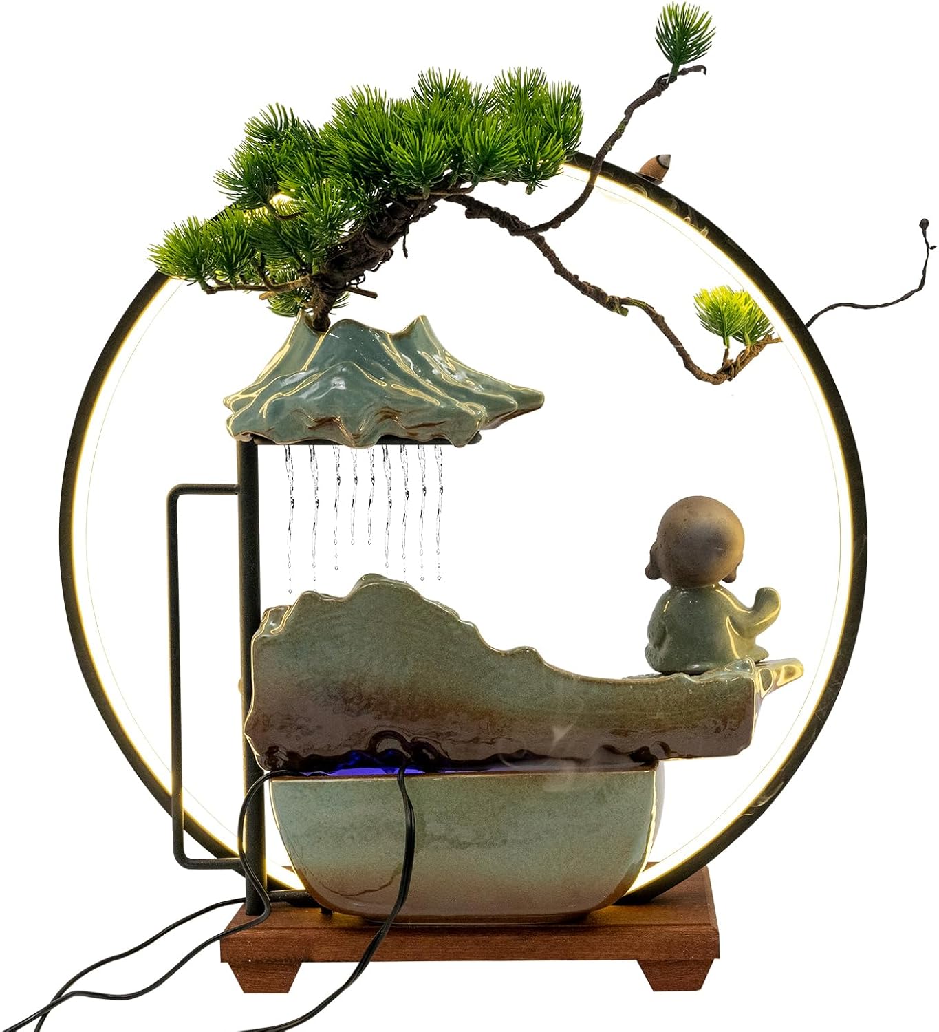 Yiyibyus Tabletop Buddha Water Fountain with LED Light and Zen Decor