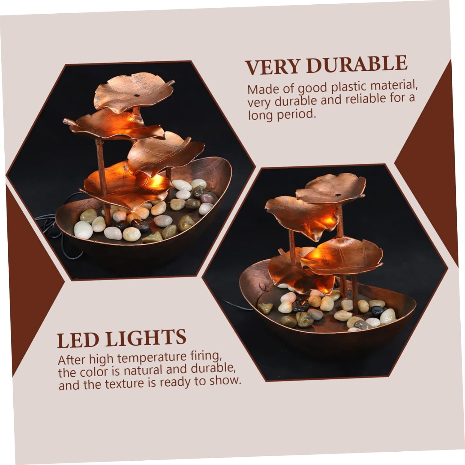 LIFKOME Tabletop Waterfall Fountain with LED Night Light