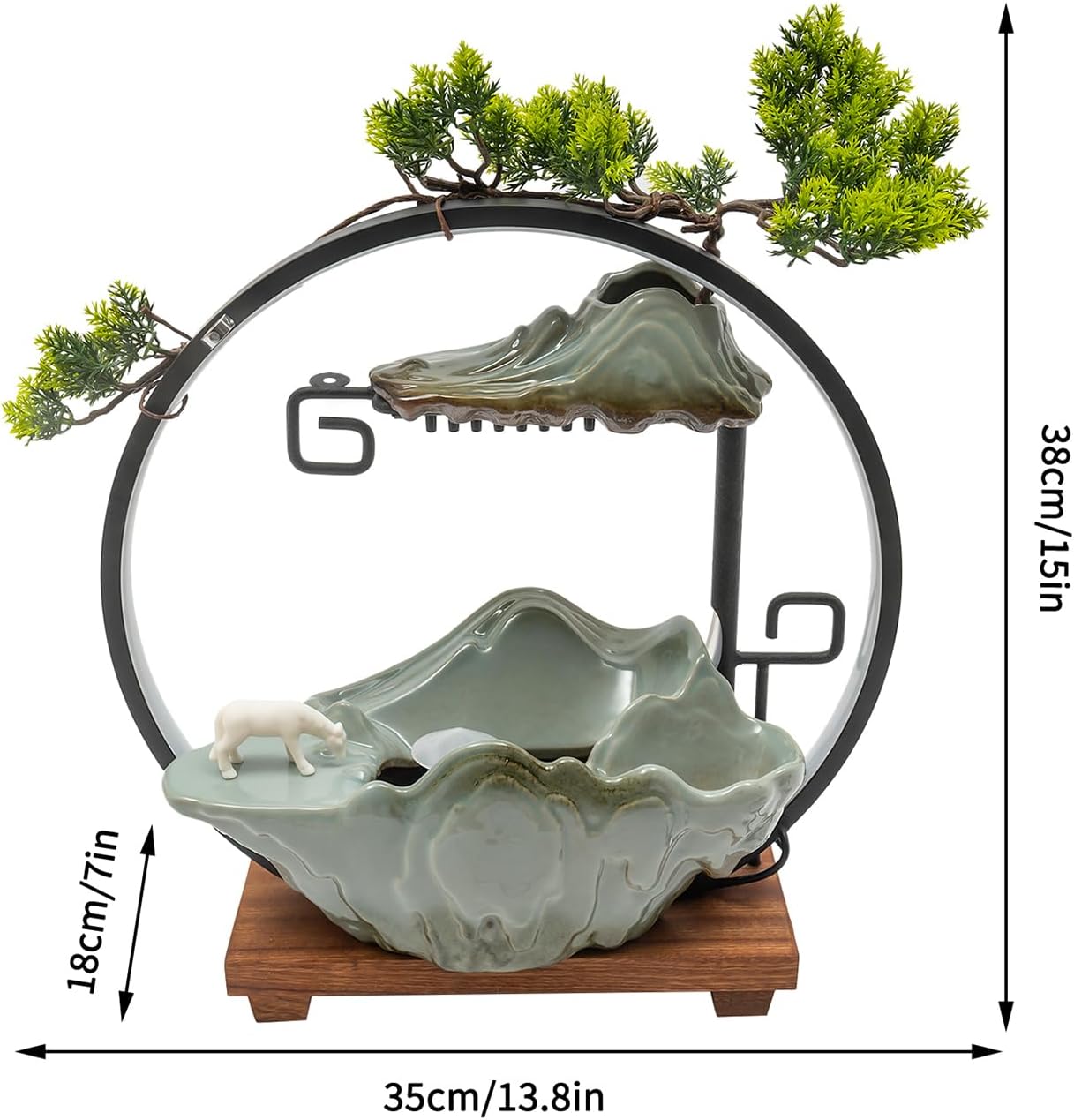 PROYONGOO Indoor Waterfall Fountain with LED Light and Artificial Plant