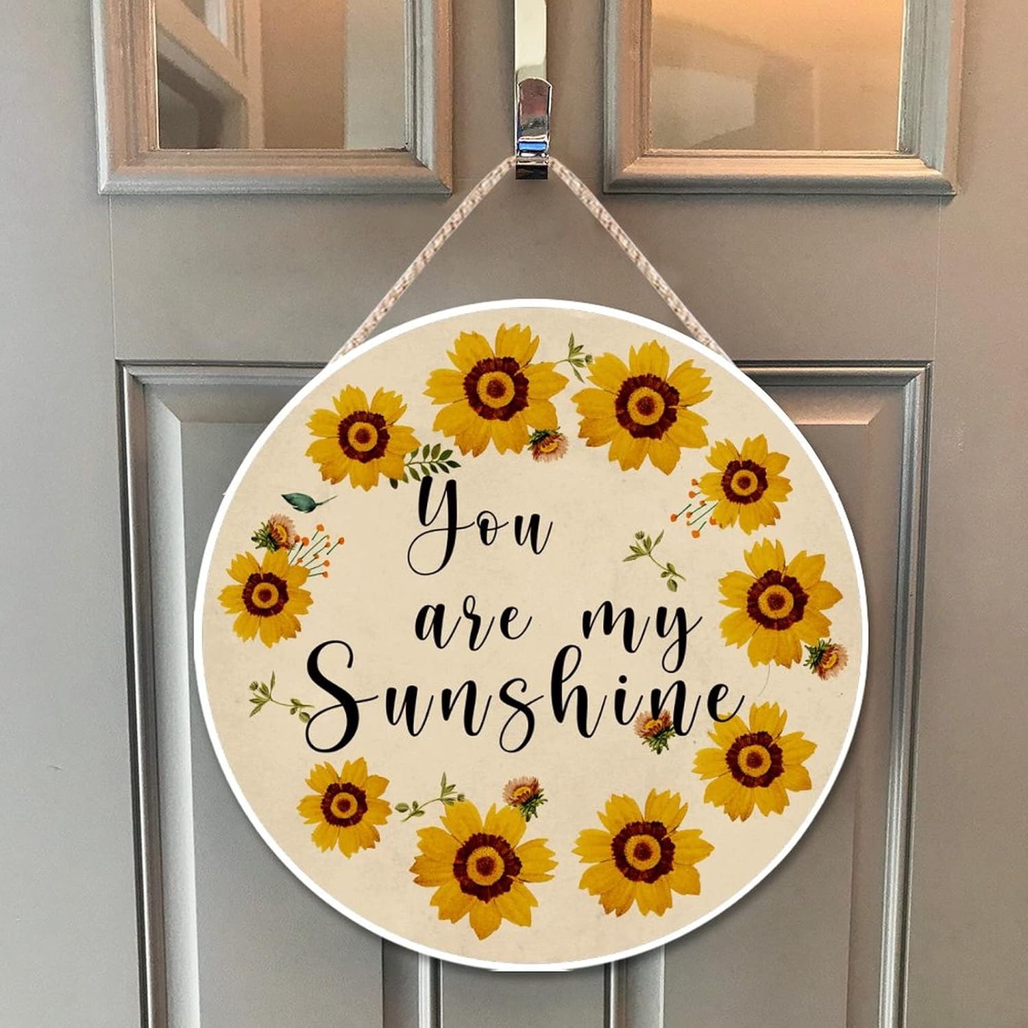 Farmhouse Front Door Hanger Vintage You Are My Sunshine Sunflower Wreath Bee Wood Sign Decor