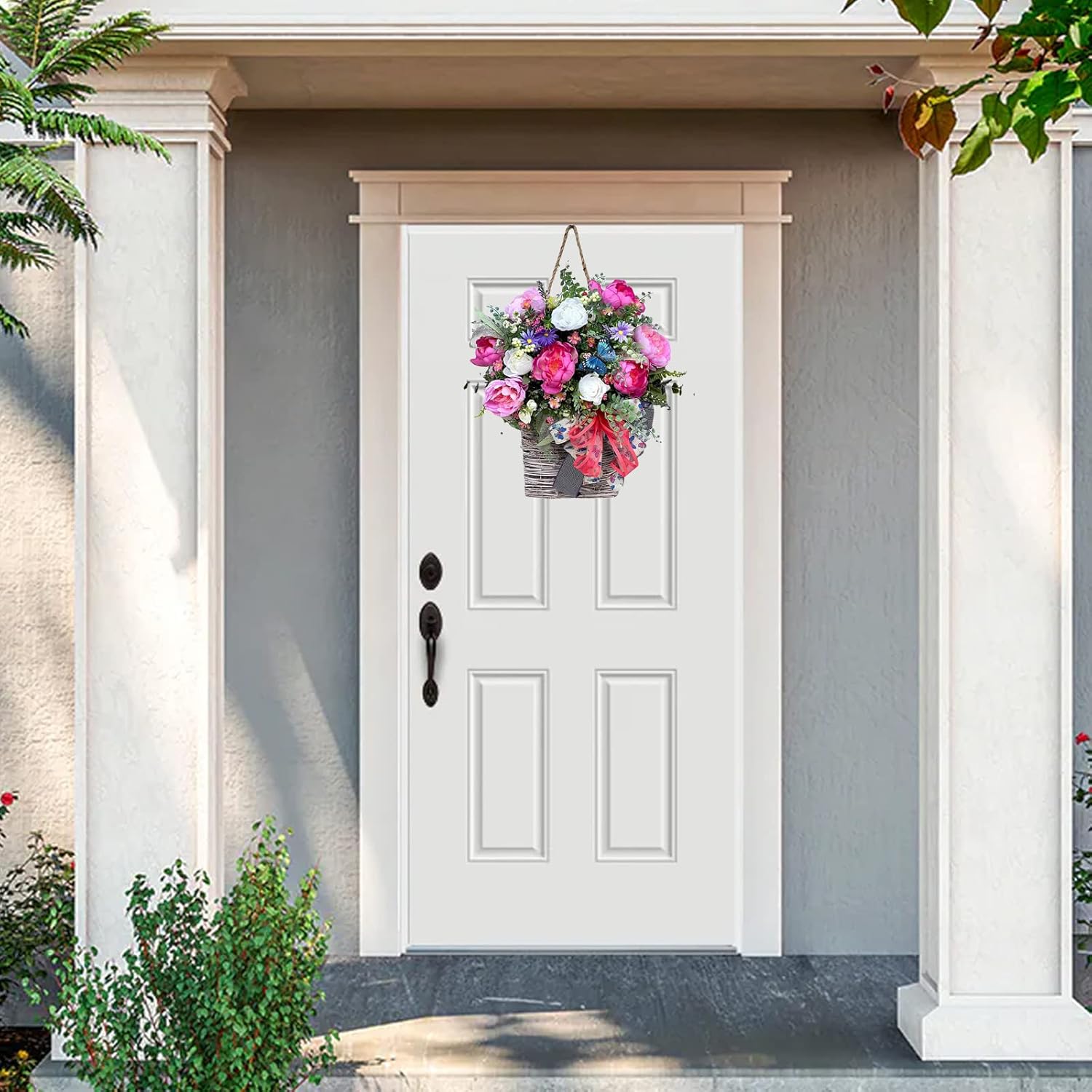 FQQWEE Colorful Peony Wreath Door Hanging Decor