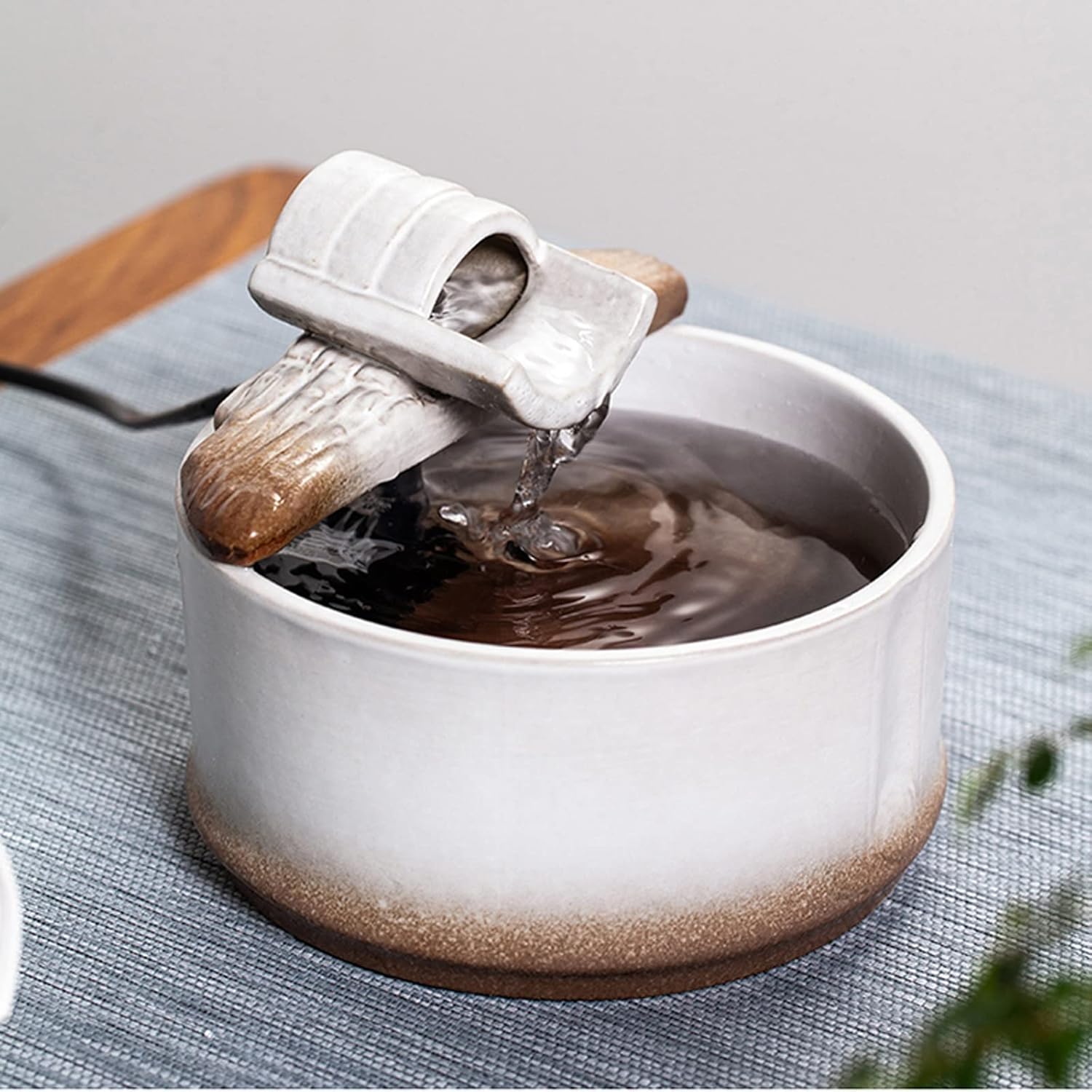 Ceramic Tabletop Fountain with Mock Bamboo Design