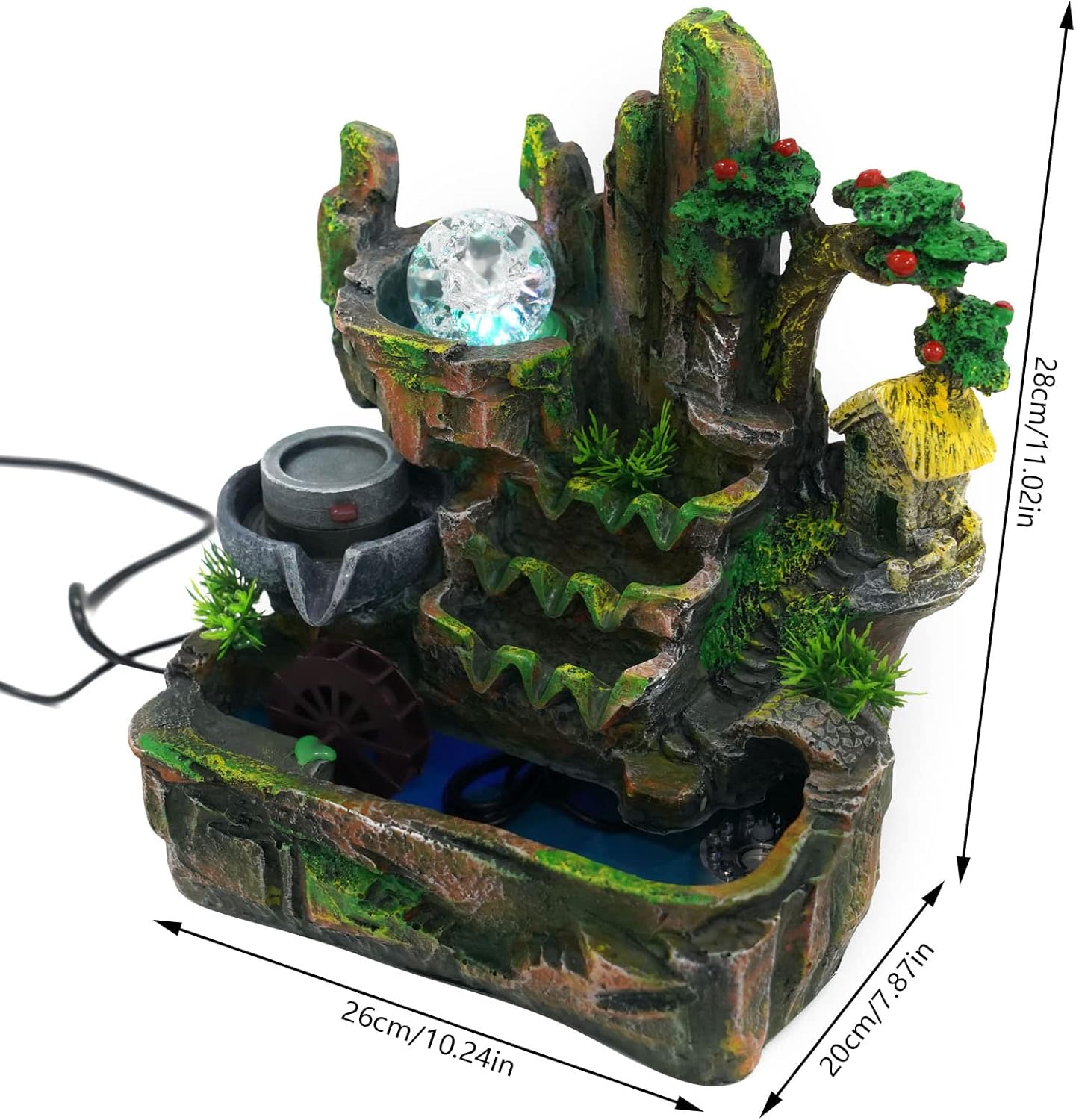 Waterfall Fountain Tabletop Rockery with Atomizer and LED Lights
