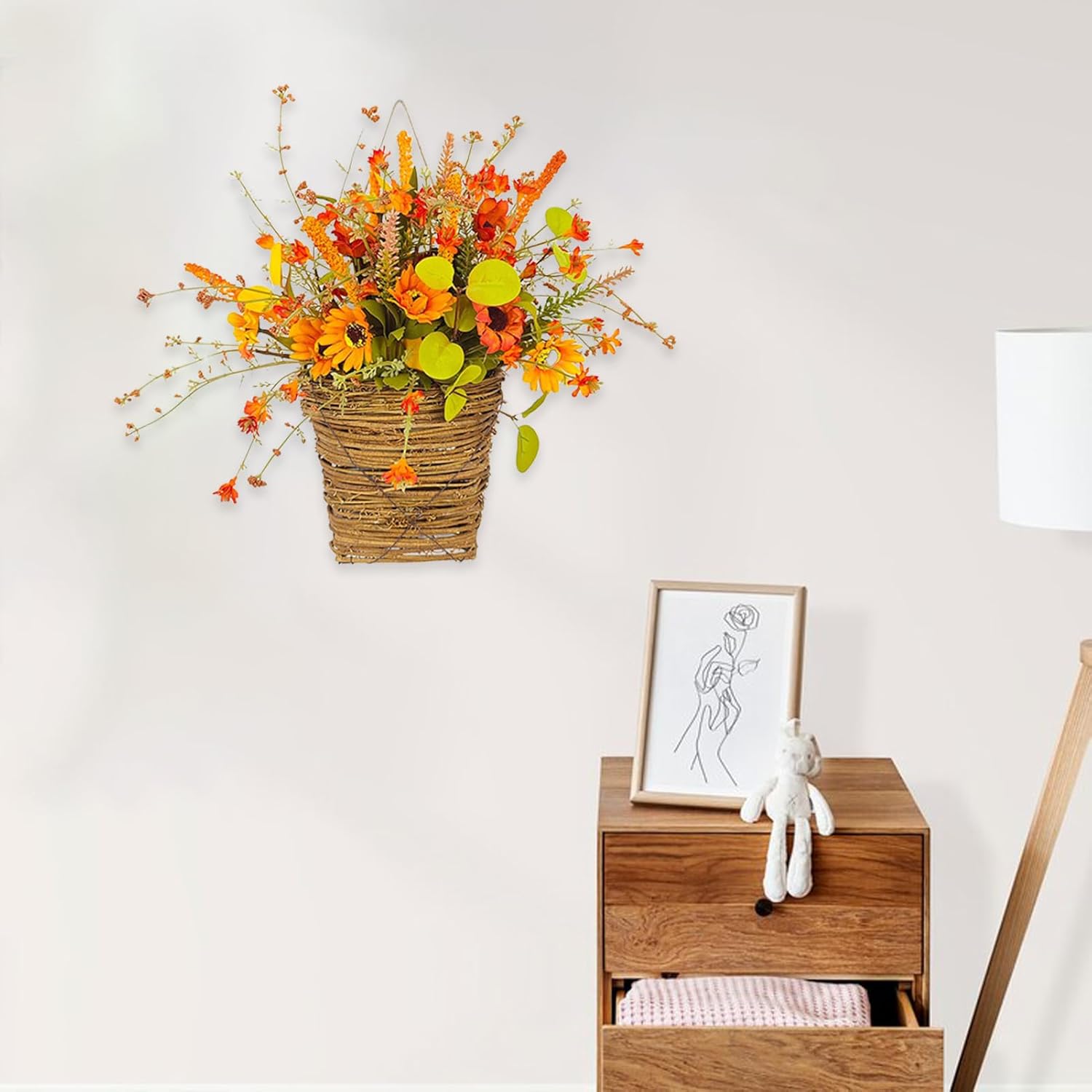 Fall Front Door Flower Basket 137in Autumn Wreath Decor