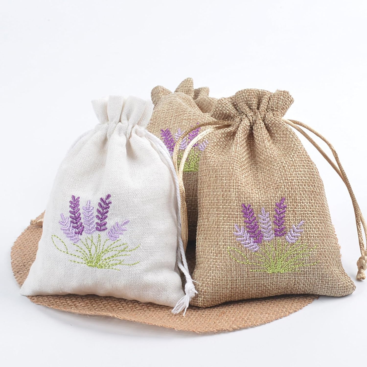 Set of 10 Cotton Linen Scented Lavender Bags for Jewelry Storage