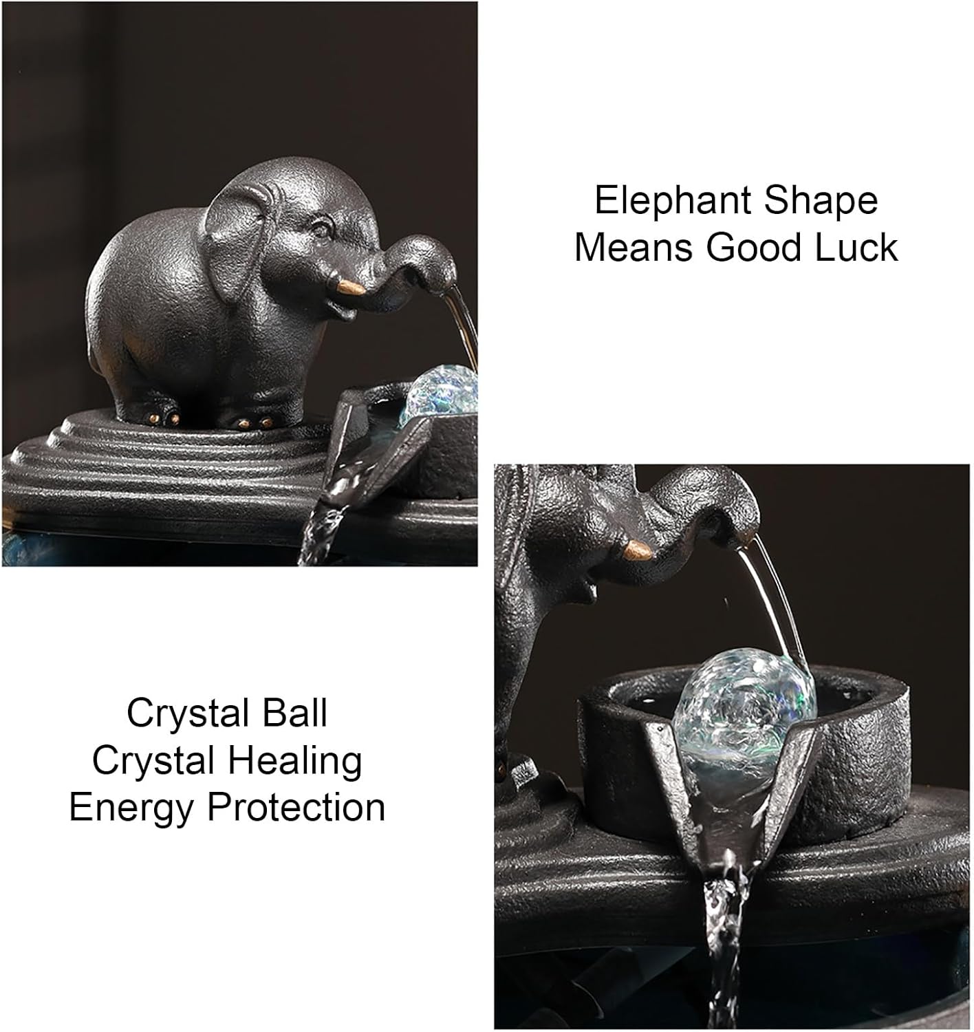Ceramic Elephant Tabletop Fountain Silent Indoor Waterfall for Office and Home Decor White