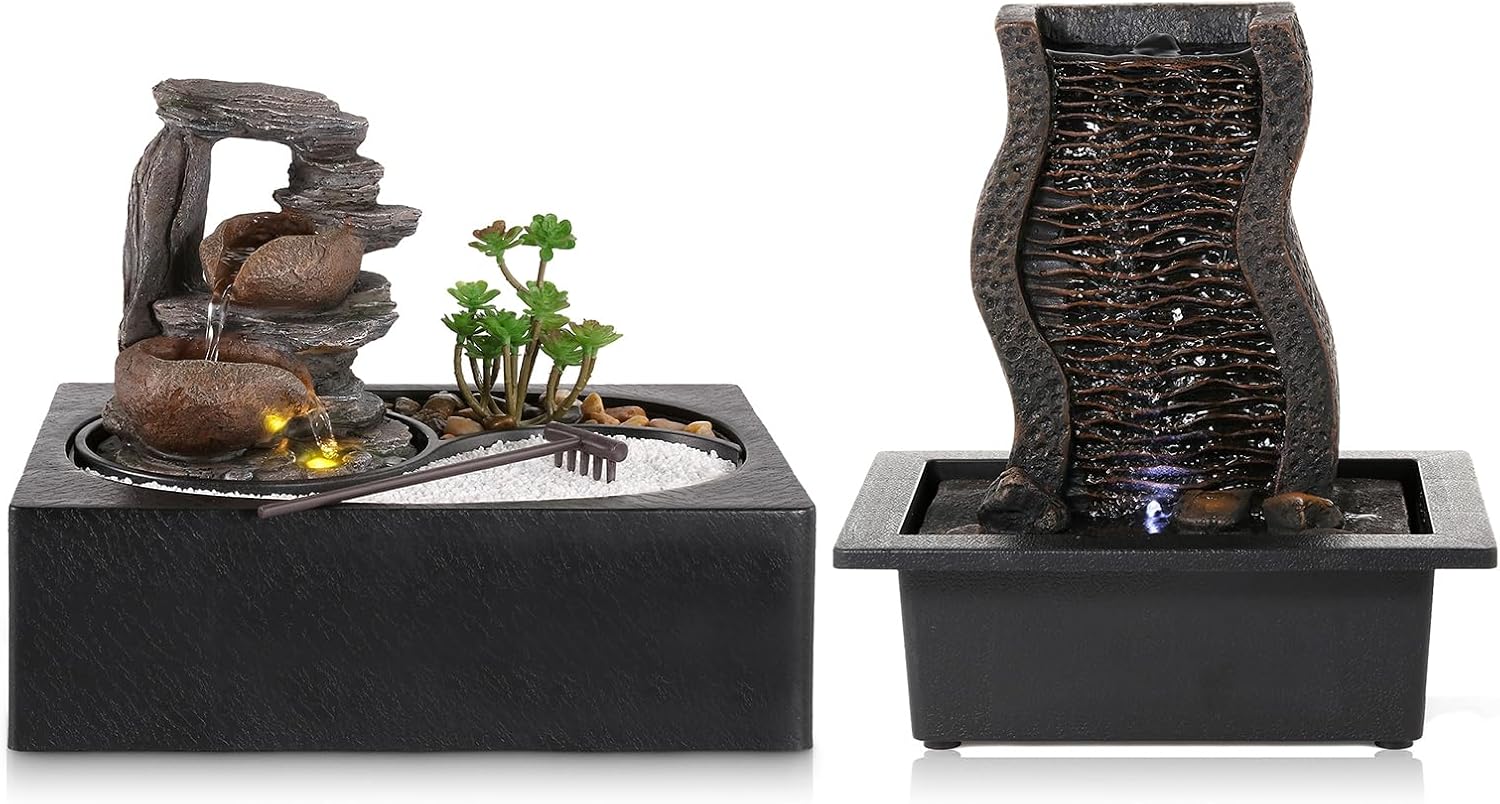Dyna-Living 2pcs Tabletop Water Fountain with Pump for Home and Office Decor