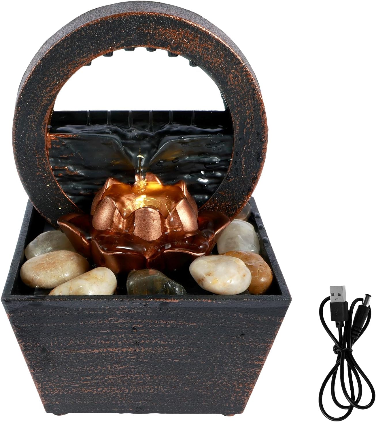 Tabletop Fountain with Light and Waterfall Sound for Relaxation and Meditation