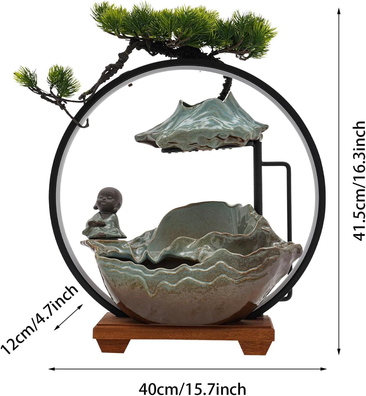 Cute Monk Statue Waterfall Humidifier with LED Light and Atomizer Mist