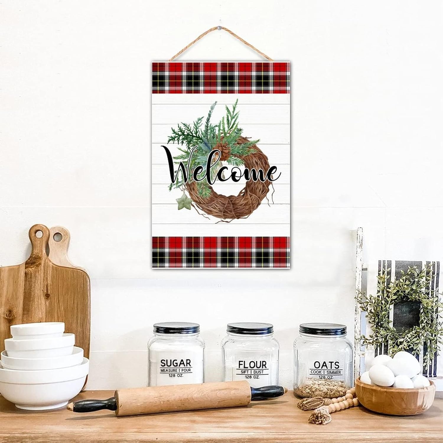 Welcome Winter Door Wreath Farmhouse Hanging Sign 8x12in