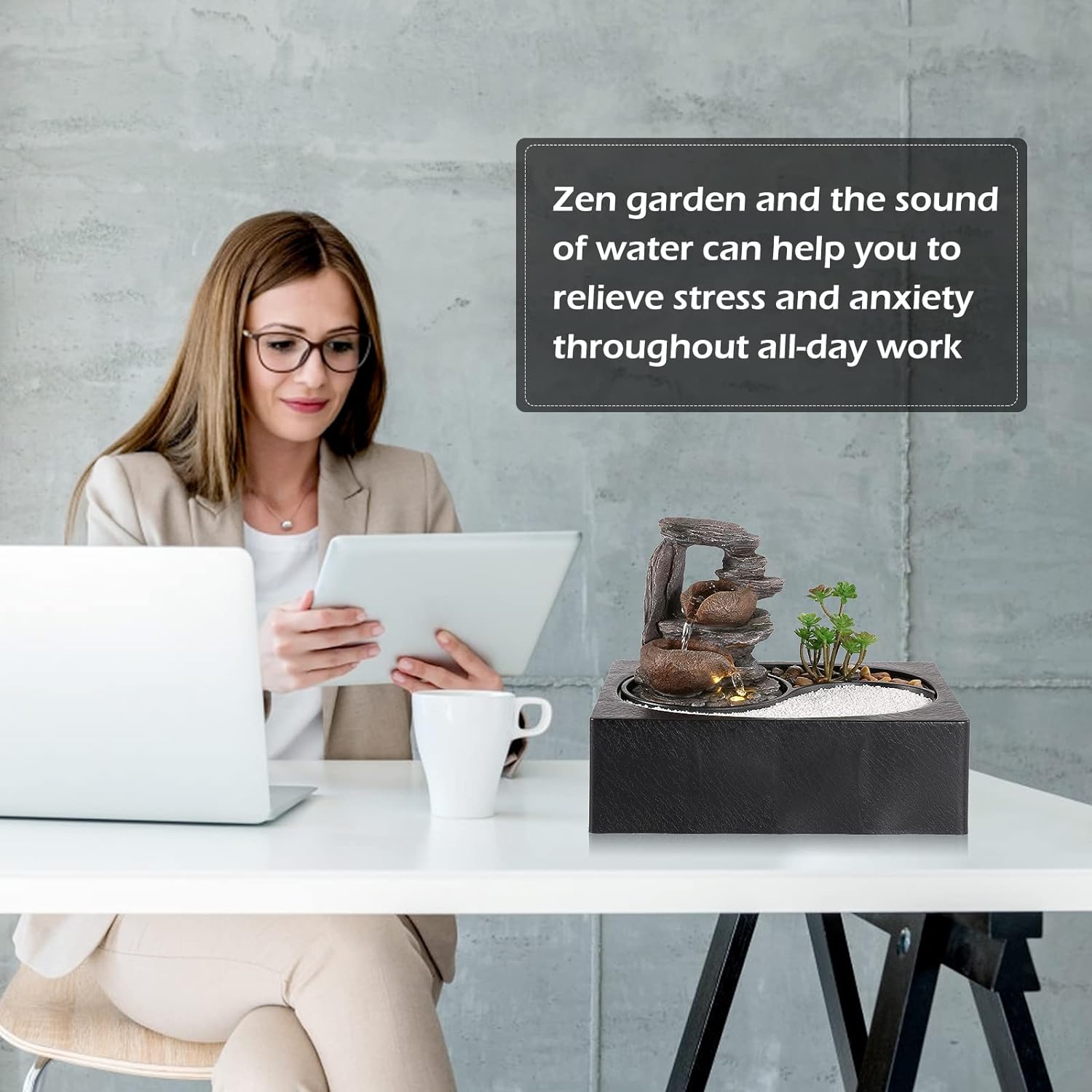 Dyna-Living 2pcs Tabletop Water Fountain with Pump for Home and Office Decor