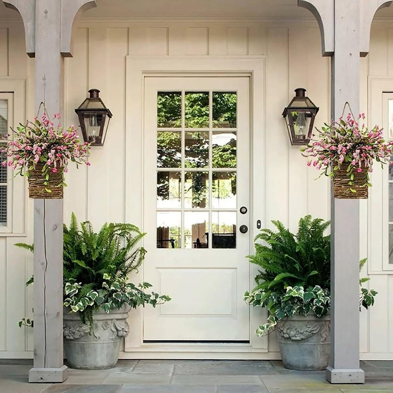 HELLORSO Spring Peony Door Decor Wreath Basket