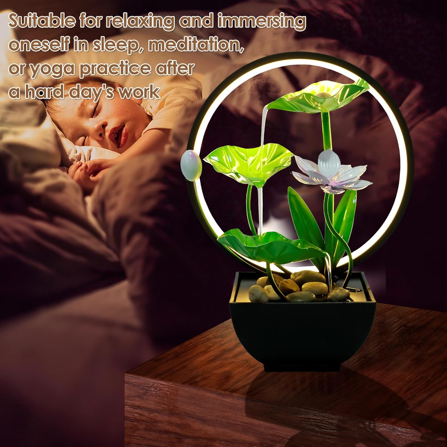 Water Lily Tabletop Fountain with USB Charging and Built-in Pump 3 Tiers