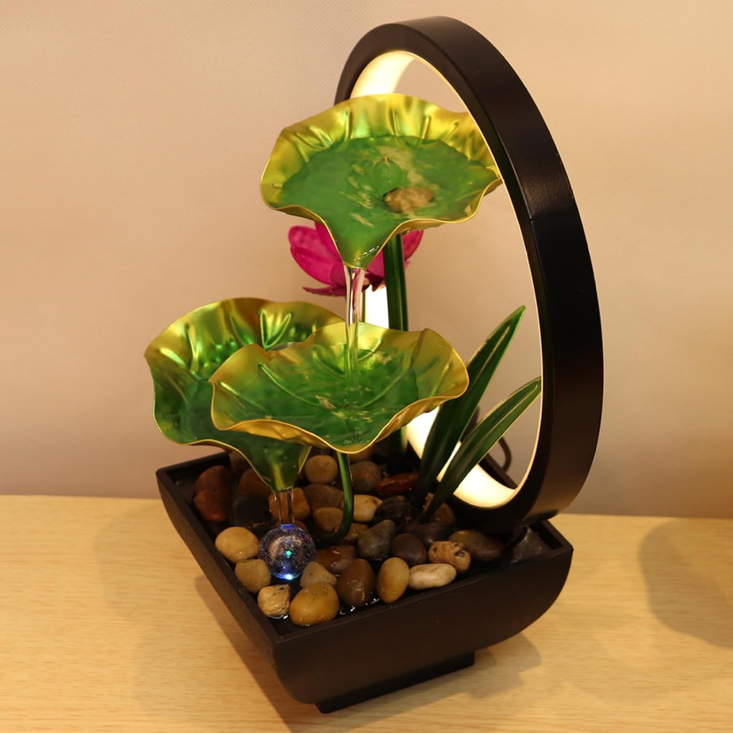 Indoor Waterfall Fountain with Light and Lotus Design