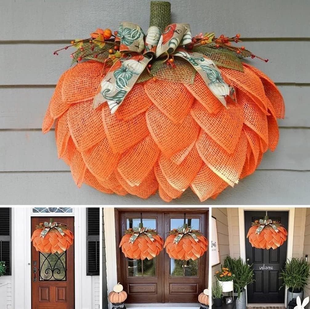 Handcrafted Pumpkin Door Wreath for Fall Halloween