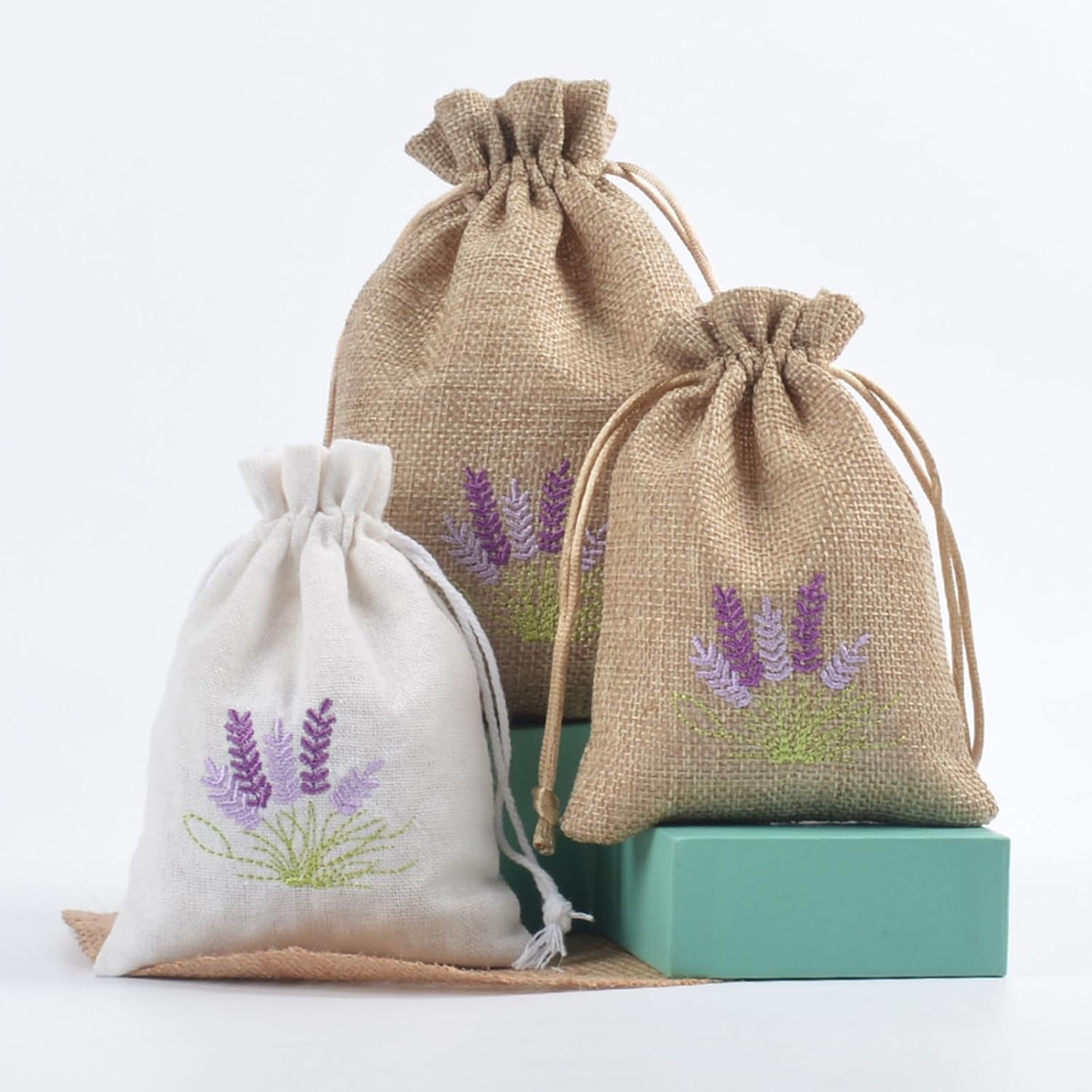 Pack of 10 Cotton Linen Drawstring Bags for Jewelry Wedding Spices